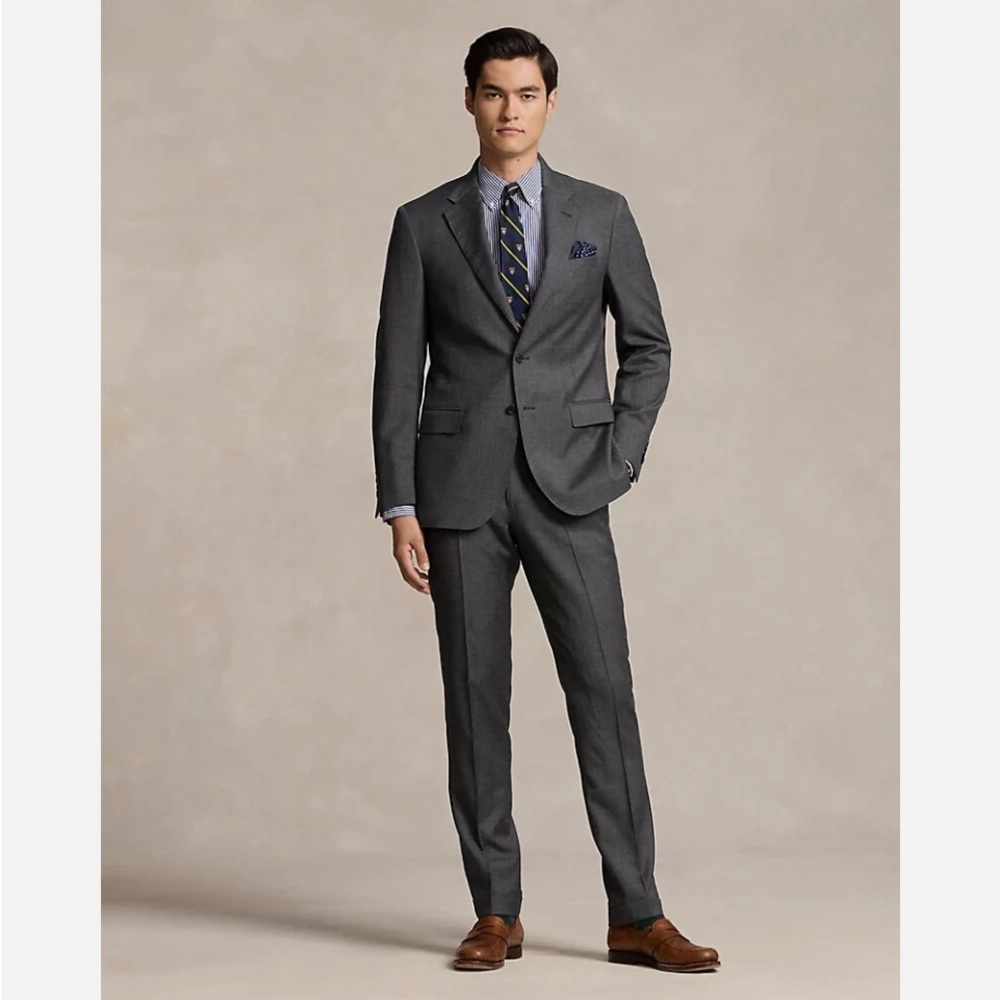 Ralph‎ Lauren Mens Classic-Fit Two Button Wool Formal Suit, Medium Grey, 42 Long